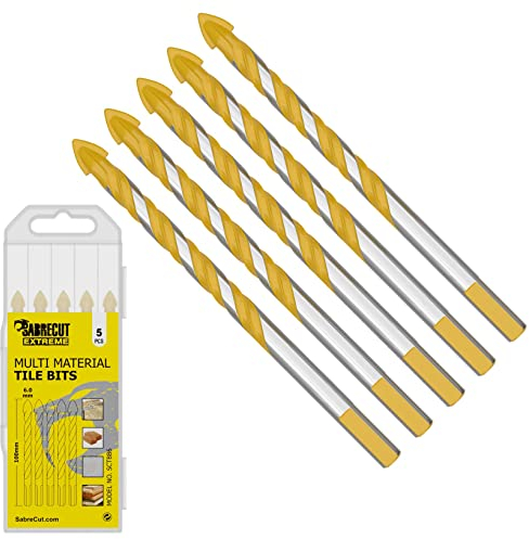Juego de 5 brocas para azulejos SabreCut SCTBB6 de 6 mm x 100 mm, multimaterial, para cerámica, porcelana, granito, mármol, con caja de almacenamiento duradera