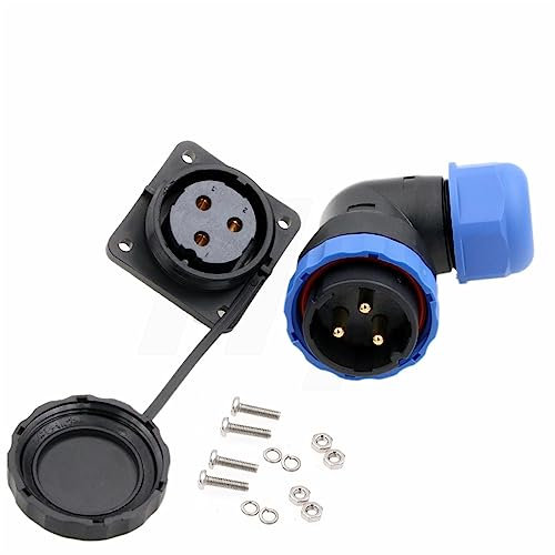 HangTon HE29 3 Pin Connettore impermeabile di potenza 45A, cavo maschio femmina 90 gradi spina angolata + zoccolo per montaggio a pannello, alta tensione elettrica marina