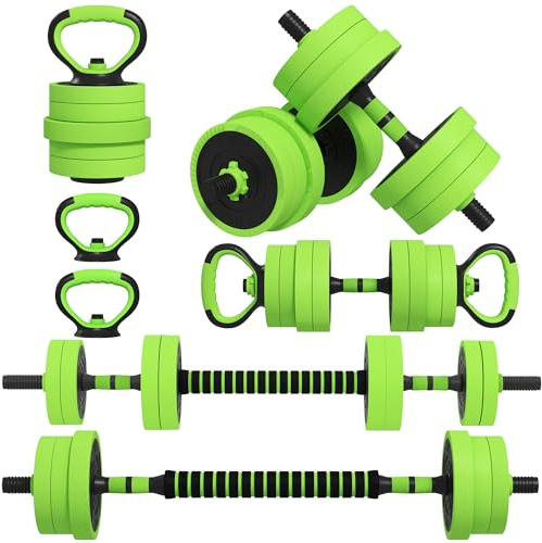 SPORTNOW 6-in-1 Adjustable Weight Dumbbells Set, Used as Barbell, Kettlebell, Push up Stand, Free Weights Set for Men and Women Home Gym Training, 20KG, Green