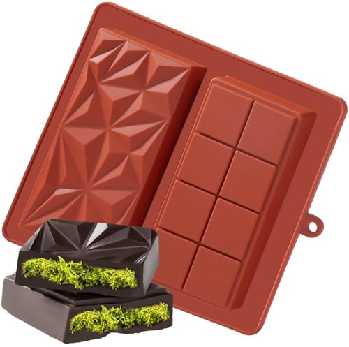 UWILLION Chocolate Bar Mold Deep Dubai 1 Inch Pistachio Chocolate Bar Silicone Thick Mold for Stuffed Bar, Large Candy Bar Mould for Filling