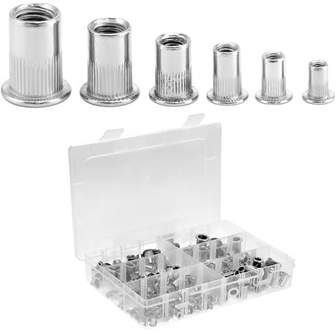 QWORK® Lot de 250 écrous à rivets en acier inoxydable 304, 6 tailles, M3 M4 M5 M6 M8 M10