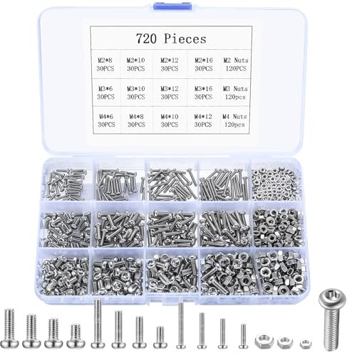 M2 M3 M4 Schrauben Set, 720 STK Rundkopfschrauben Muttern Set, Linsenkopfschrauben mit Muttern, Torx Zylinderschrauben Kit, Maschinenschrauben Sortiment, Gewindeschrauben Sets(720)