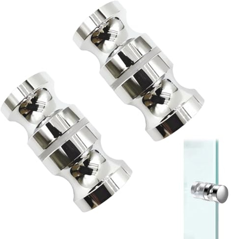 PMELCXD 2 paia di pomelli rotondi,Maniglia Per Schermo Doccia,Maniglia per Box Doccia in Alluminio, Design Curvo, Facile Installazione, Impermeabile e Resistente, con Protezione in Gomma-62x30mm