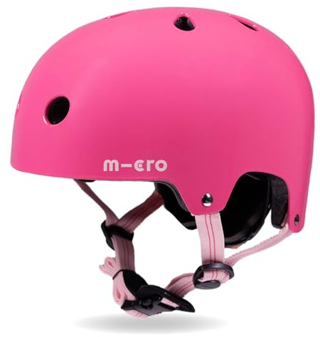Micro Scooter | Bike/Scooter Deluxe Kids Helmet | Kids Bike Accessories | LED Rear Light | Protective Chin Strap | Inner Padding | Adjustable Strap & Sizing Wheel | Medium (55-58cm) | Glossy Pink