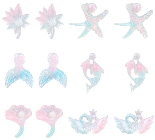 Mikovivi 6 Paires Boucles d'Oreilles Lumineuses Plastique Série Océan, Boucles d'oreilles Mer pour FillesFemmes Motif Étoile Mer Coquillage Poisson Bijoux pour Oreilles Sensibles Fêtes Estivales Plage