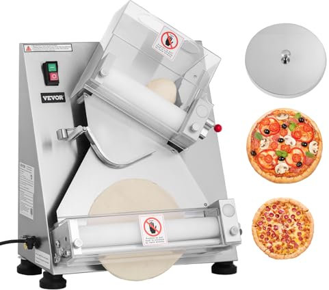 VEVOR Sfogliatrice per Pizza, Pressa Automatica in Acciaio Inox da 76,2-355,6 mm Spessore Regolabile, Macchina per Pasta Elettrica Commerciale da 370 W, 260 Pezzi all'Ora, con Coperchio