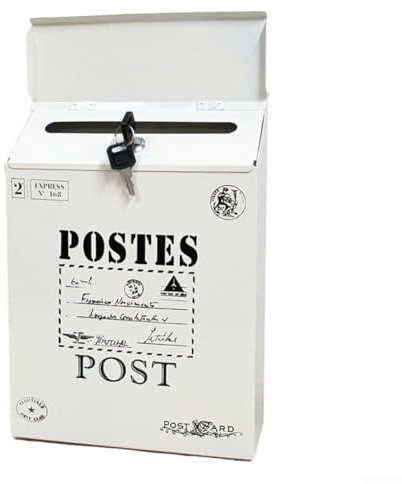 Buzón de pared seguro con cerradura estilo vintage para uso en exteriores, para almacenamiento de cartas (blanco)