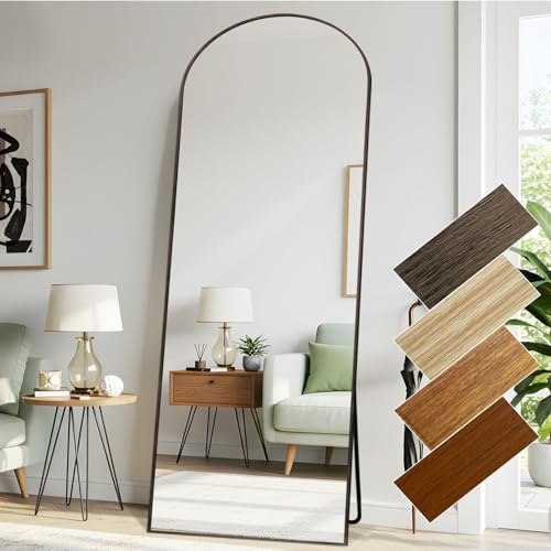 LunaMirror Specchi a figura intera, 76 x 180 cm, cornice in alluminio in classico legno grigiastro, specchio da pavimento autoportante montabile a parete per camera da letto, soggiorno e corridoio
