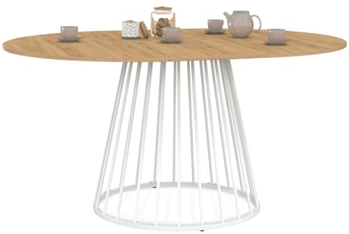 IDMarket - Table à Manger Extensible Ronde Yuna 4-8 Personnes Plateau Bois et Pied Filaire en métal Blanc 110-150 cm