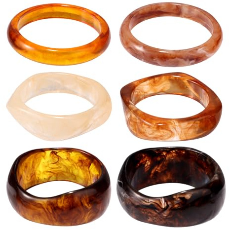 Mikovivi 6pcs Wide Resin Bangles, 3 Sizes Brown Chunky Resin Bracelet Boho Fashion Thick Bangles for Women Music Festival Vacation & Daily Wear