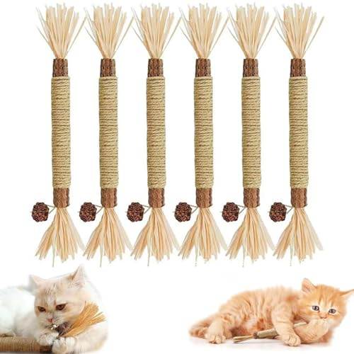 6PCS Puriq Natural Silvervine Dental Sticks, Silvervine Chew Sticks for Cats, Natural Catnip Chew Toys for Kittens Teeth Cleaning, Silvervine Sticks Cat Toys, Catnip Chew Sticks Cat Toy for Indoor Cat