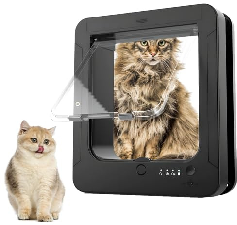 Microchip Cat Flap (Outer Size 11.5 X 10), 4 Way Locking Large Cat Flap Door for Interior Exterior Doors, Weatherproof Pet Door for Cats & Doggie (Black)