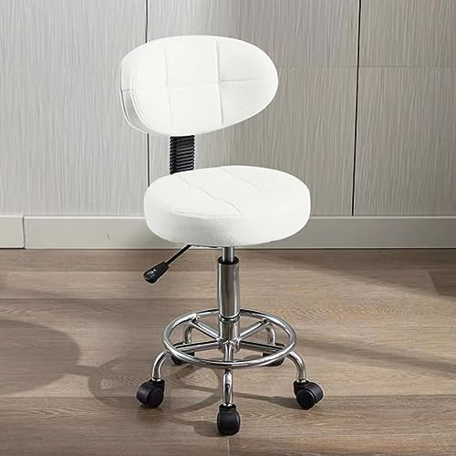 HDHNBA Modern Office Desk Chair,Rolling Stool Computer Chair with Low Back,Height Adjustable Work Home Salon Drafting Swivel Task Chair with Footrest(White,Pack of 1)