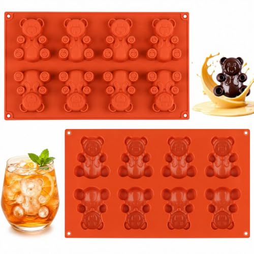 2 Pièces Moule à Glaçons Oursons, Moules Ours 8 Cavités, Mini Moule Ourson Guimauve Gelée Chocolat Gâteau, Moule Ourson Silicone Sans BPA -40°C à 230°C pour Glaçons Pâtisserie Bonbons Jus DIY