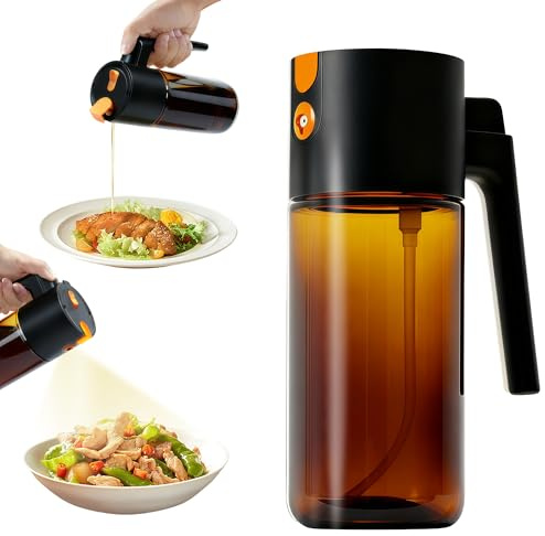 Keaixinyu Olivenöl Sprühflasche, 2-in-1 Glas Speiseöl Sprüher, 17 oz/500 ml lebensmittelechte Ölsprayflasche mit Ausgießer, Ölzerstäuber für Küche Salat Braten Grillen