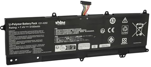 vhbw batteria sostituisce Asus 0B200-00230300, C21-X202, C21X202, C22-X202 per notebook (5100mAh, 7,4V, Li-Poly)