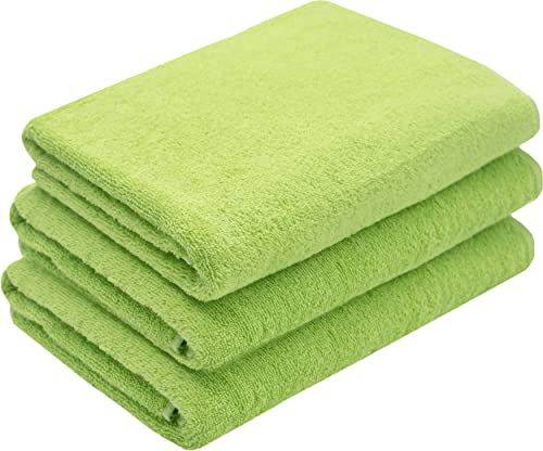 ZOLLNER 3er Set Duschtücher in 70x140 cm - besonders weiche und saugstarke Handtücher in grün - mit praktischem Aufhänger - waschbar bis 95°C - Baumwolle - Hotelqualität