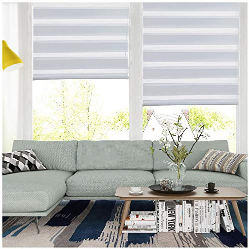 SMONTER Easy Fix Zebra Roller Blind,Day and Night Blinds Curtains with Install Accessories (55CMx150CM,WHITE)