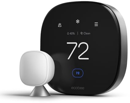 ecobee Smart Thermostat Premium with Smart Sensor and Air Quality Monitor - Programmable Wifi Thermostat - Works with Siri, Alexa, Google Assistant, Black