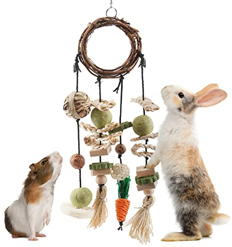 ERKOON Kaninchen Spielzeug, Rabbit Toy Kaninchenspielzeug Beschäftigung,Hasen zubehör Käfig Hängende Kauspielzeug, Hamster, Meerschweinchen