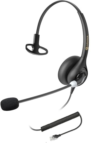 Arama Corded Telephone Headset Mono w/Noise Canceling Mic, RJ9 Headset Compatible with Polycom Toshiba Avaya NEC ShoreTel Plantronics Zultys Aspire Dterm Nortel Norstar Landline Deskphones (A600S1)