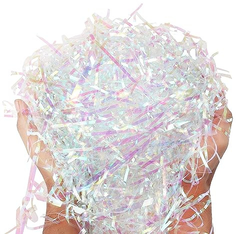 100g Iridescent Shredded Tissue Plastic Paper Shiny Filling Gift Box Decoration Material,Iridescent Shredded Tissue Plastic Paper for Hampers and Gift Box Stuffing Gift Fill Packaging Party Material