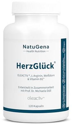 NautuGena HerzGlück/OLEACTIV/L-Arginin & Weißdorn/Vitamin B6/ B9/ B12 / 120 Kapseln HPMC (30-Tage-Packung)