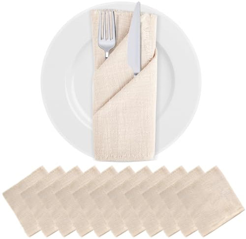 YANGUN Stoffservietten Beige, 12 Stück Servietten Stoff 42 x 42 cm, Leinenservietten Baumwolle Tischdekoration für Familienfeiern, Hochzeiten, Geburtstage Abendessen Cafe Restaurant (Beige)