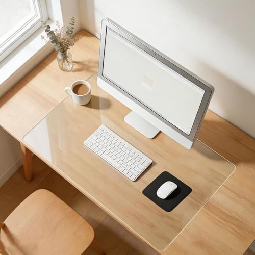 HAGOT Tapis de Bureau Transparent, 60x30cm, 1.4mm PVC Sous-main Transparent, Antidérapant Résistant à la Chaleur Tapis de bureau pour bureau, maison, école