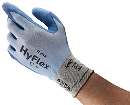 Ansell HyFlex 11-518 Schnittschutz-Handschuhe, Extrem Leichter Nahtlosträger, Hohe Fingerbeweglichkeit und Abriebfestigkeit, Mechanikschutz-Handschuh, Blau, Größe M (12 Paar)