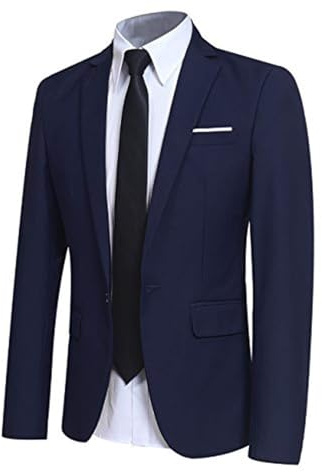 Allthemen Blazer da Uomo Slim Fit Formale Giacca da Abito One Button Monopetto Casual Tuxedo Suit Giacche Smart Blazer Marina Militare XL