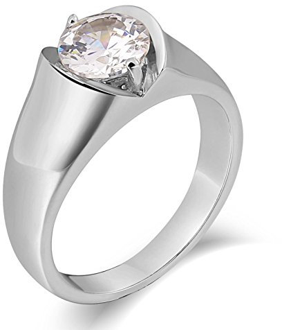 Daesar ring i rostfritt stål herr silver guld, män ringar personlig solitär med zirkonia ringar bröllop och förlovning storlek 54 (17,2)–65 (20,7), 57 (18.1), Rostfritt stål, Kubisk zirkonia