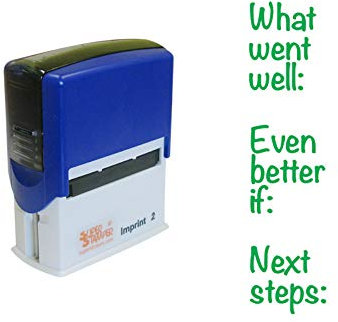 SuperStickers DSV13050 Tampon encreur multi-message Inscription What Went Well, Even Better If and Next Steps Vert Petit format