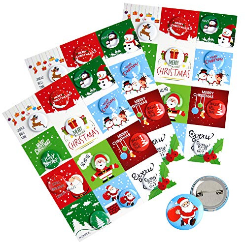 FEPITO 36 st god jul knappnålar mini pinback knappar med julkort för barn jul festtillbehör