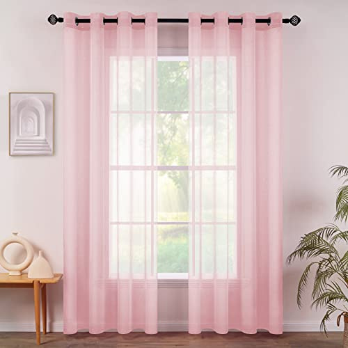 MIULEE 2 Panels Sheer Voile Eyelet Curtains Pink 55 Wx88 L | Lightweight voile sheer drapes, soft light filter, eyelet grommet easy install, elegant decor for bedroom living room