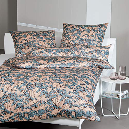 Janine Interlock Feinjersey Bettwäsche Carmen 53092-02 mineralblau Kastanie 1 Bettbezug 135 x 200 cm + 1 Kissenbezug 80 x 80 cm