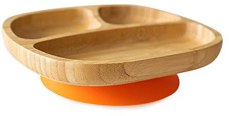Eco Rascals Bamboo Toddler Suction Plates for Babies - Made from Natural Bamboo with Three Sections, Stay Put Suction Ring for Baby Led Weaning, BPA Free & Eco Friendly Divided Plate (Toddler Orange)