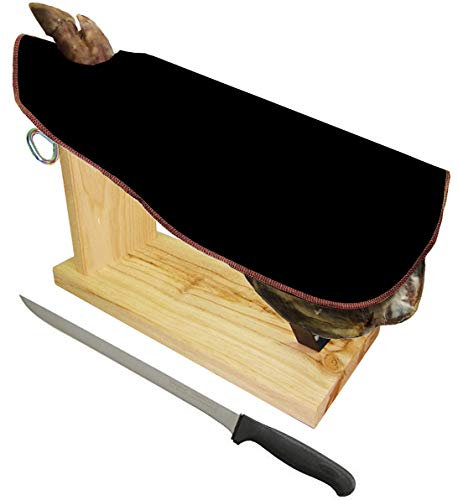 JamonOnline Support à jambon + couteau + protège-jambon Noir