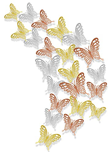 FOMTOR Lot de 36 autocollants muraux en forme de papillon 3D Dorés 3 tailles