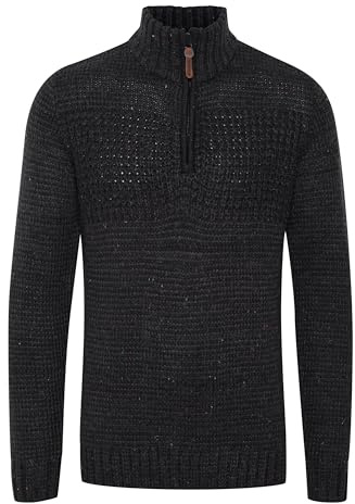 Indicode IDOslo Men's Knitted Jumper Troyer Chunky Knit Jumper with Stand-Up Collar, Charcoal mix (915), L