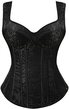WLFFW Bustino Corsetto Spallacci Medievale Corpetto Donna Sexy (EU(32-34) S, Nero)