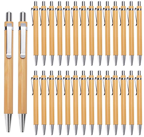 Ballpoint Pen Sets, 30 Set Bamboo Wooden Ballpoint Pen Vintage Creative Retractable Pen for Everyday Office School Life Supplies, Stylish Smooth Writing Instrument Gifts(1.0mm, Black Ink)