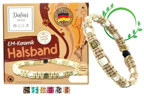 EM-Keramik-Halsband für Hunde & Katzen - Maßanfertigung EM-Band Original US-Paracord (31-40 cm, Beige)