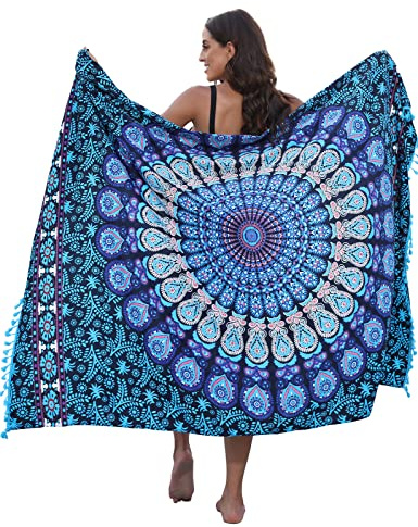 CMTOP Paréo Bohème de Plage Femme - Jupe de Plage Sexy Cache-Maillot Bikini Écharpe Robe de Plage,Châle,Écharpe,Emballage,Couverture,Tapisserie,180x130 cm(A, Taille Unique)