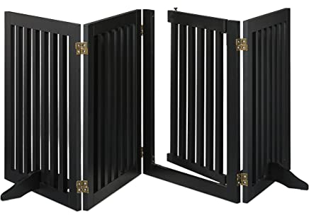Relaxdays Absperrgitter, freistehendes Schutzgitter mit Tür, HxB: 70x207 cm, faltbar, mit Füßen, für Hunde, schwarz