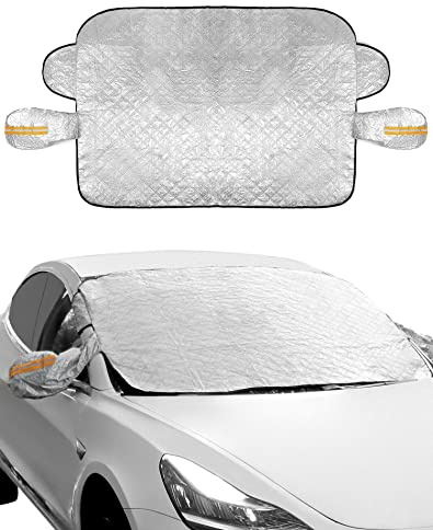QWORK® Copri Parabrezza per Auto, Copertura per Parabrezza Magnete, Copertura Magnetica, Anti UV, Antipolvere e Impermeabile, 145 x 113 cm