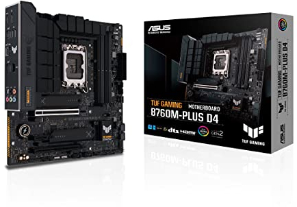 ASUS TUF GAMING B760M-PLUS D4 Mainboard Sockel Intel LGA 1700 (Intel B760, mATX, DDR4 Speicher, PCIe 5.0, 2x M.2, Thunderbolt 4, Aura Sync)