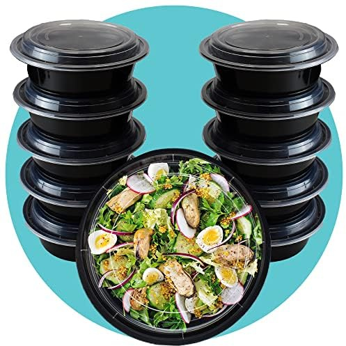 Triplast 10 x Meal Prep Containers (Round, 32oz) - Microwave, Freezer & Dishwasher Safe – BPA Free, Reusable, Leakproof & Stackable Food Storage Salad Bowls for Home, Office, School & Gym Use