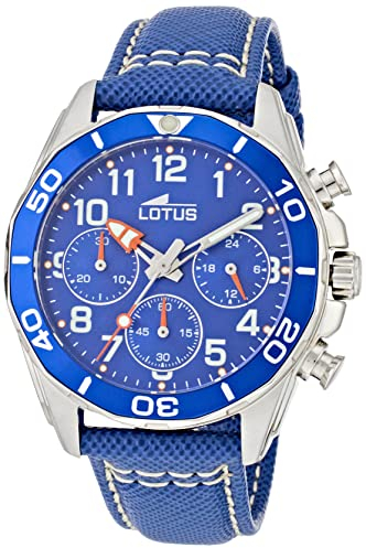 Lotus Kinder Armbanduhr in der Farbe blau mit Lederarmband, Wasserdichtigkeit: 5bar, Gehäusedurchmesser: 36 mm, 18859/1