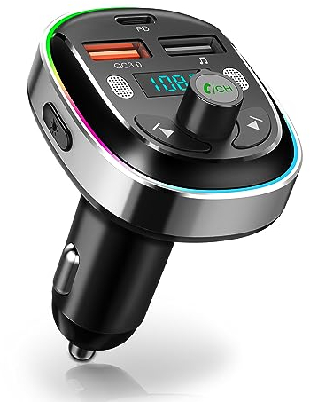 FM Transmitter Auto Bluetooth Adapter - Bluetooth Adapter Auto V5.3, Radio Deep Bass Musik Adapter Freisprecheinrichtung Auto Ladegerät mit Dual USB Anschlüsse PD 30W&QC 3.0 USB Schnellladung